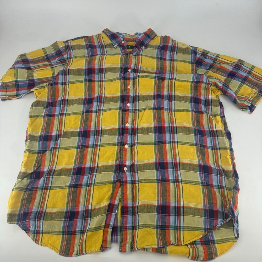 Polo Ralph Lauren Mens 2XLT Tall Linen Plaid Short Sleeve Button Down Shirt